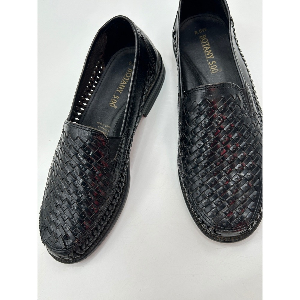 Botany 500 Woven Leather Loafers Mens 8.5W Black Basket Weave Slip On - Picture 8 of 12